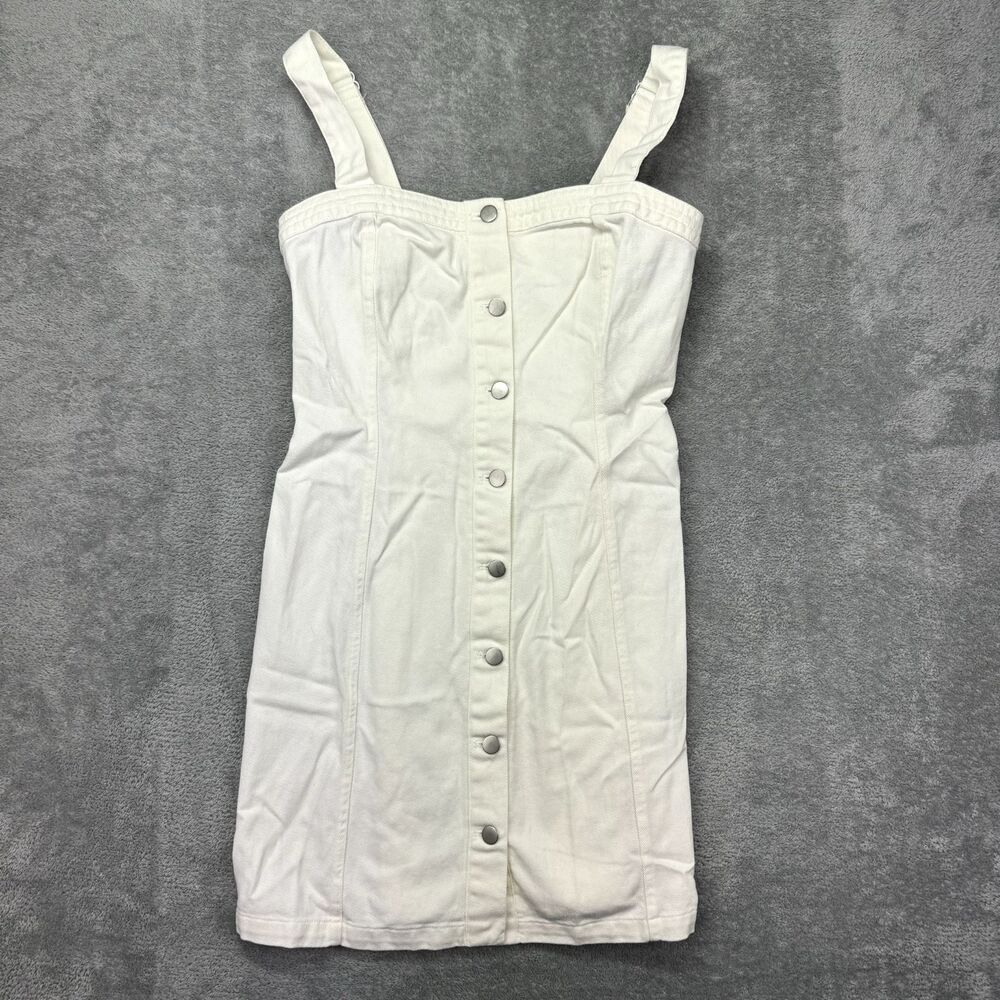 Altar'd State Dress Women's Medium White Button Up Sleeveless Mini Overalls Cute